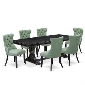 East West Furniture Laneville 7-Piece Modern Dining Table Set in Black Finish