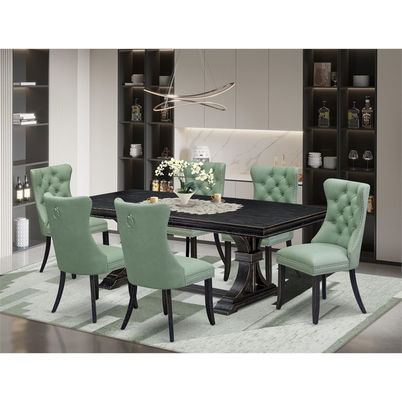 East West Furniture Laneville 7-Piece Modern Dining Table Set in Black Finish