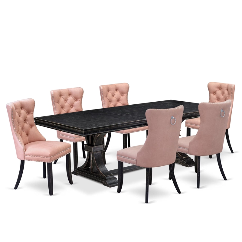 East West Furniture Laneville 7-Piece Modern Dining Table Set in Black Finish