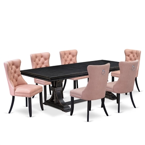 East West Furniture Laneville 7-Piece Modern Dining Table Set in Black Finish