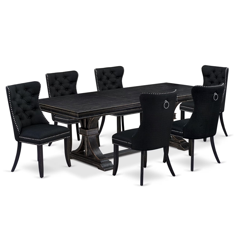 East West Furniture Laneville 7-Piece Dining Table Set in Black Finish