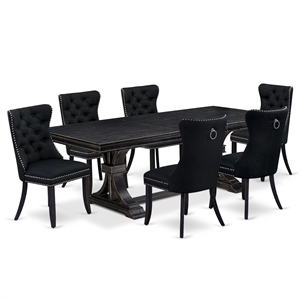 East West Furniture Laneville 7-Piece Dining Table Set in Black Finish