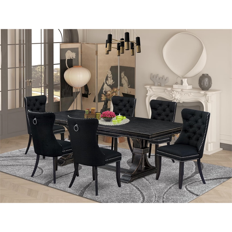 East West Furniture Laneville 7-Piece Dining Table Set in Black Finish