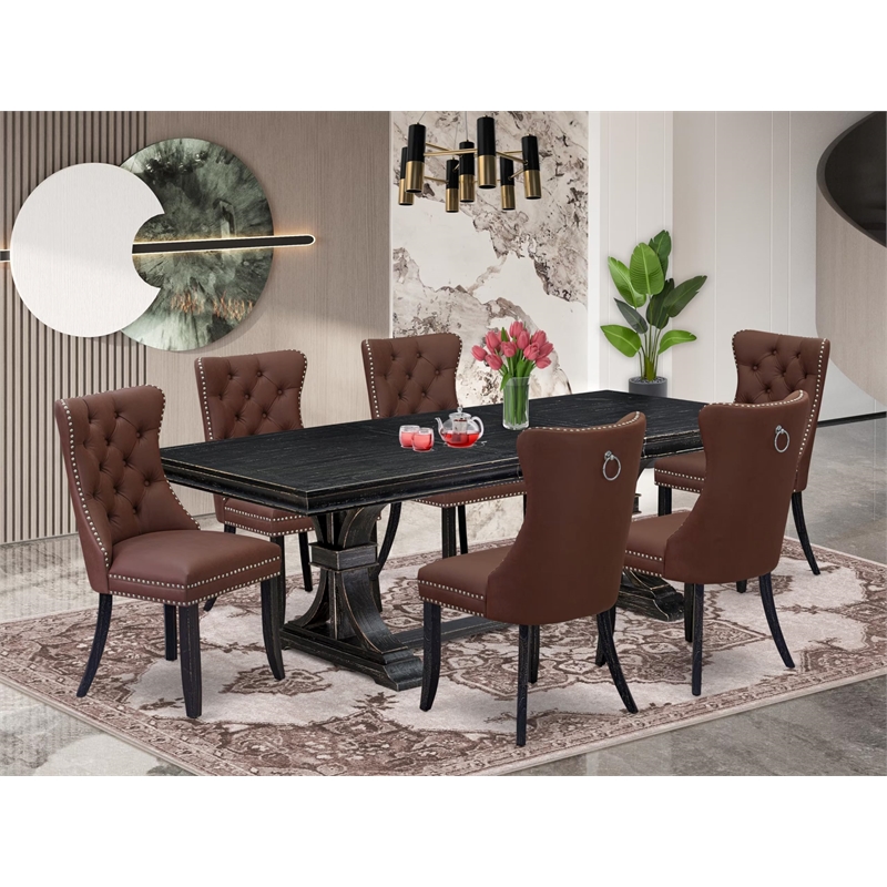 East West Furniture Laneville 7-Piece Kitchen Table Set in Black Finish