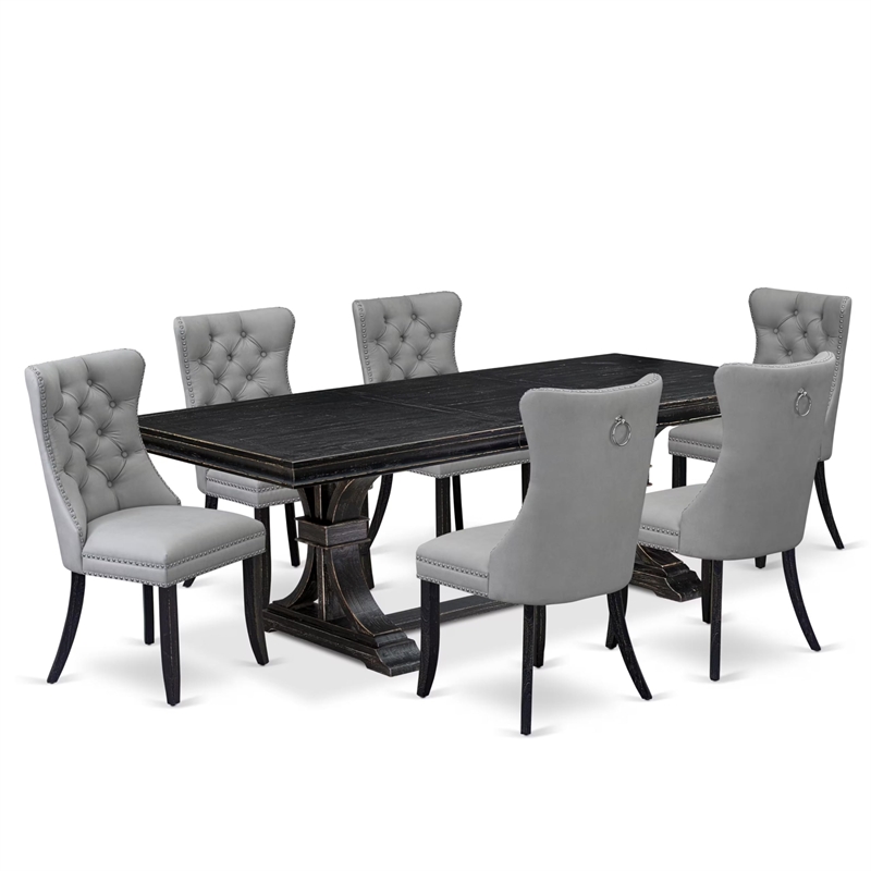 East West Furniture Laneville 7-Piece Dining Table Set in Black Finish