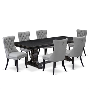 East West Furniture Laneville 7-Piece Dining Table Set in Black Finish