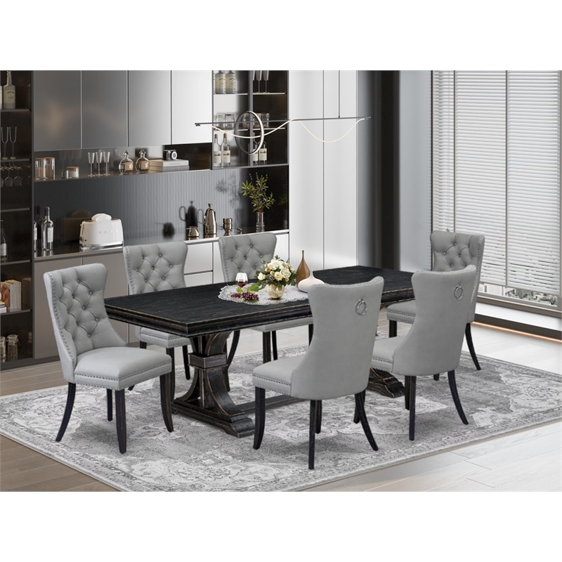 East West Furniture Laneville 7-Piece Dining Table Set in Black Finish