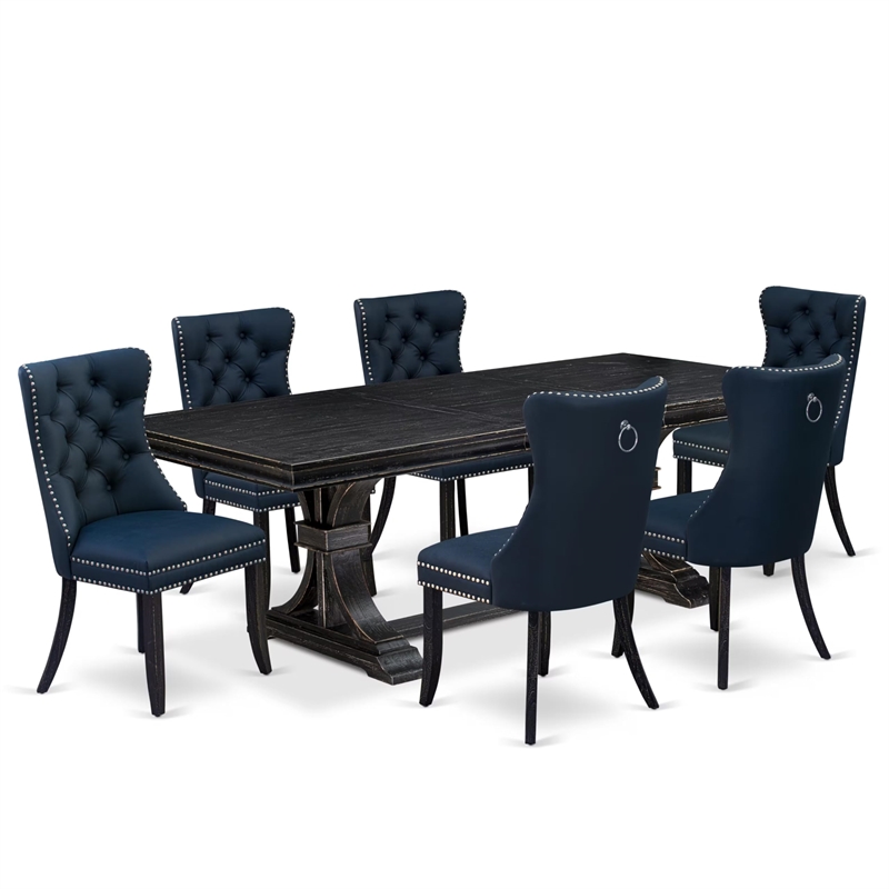 East West Furniture Laneville 7-Piece Kitchen Table Set in Black Finish