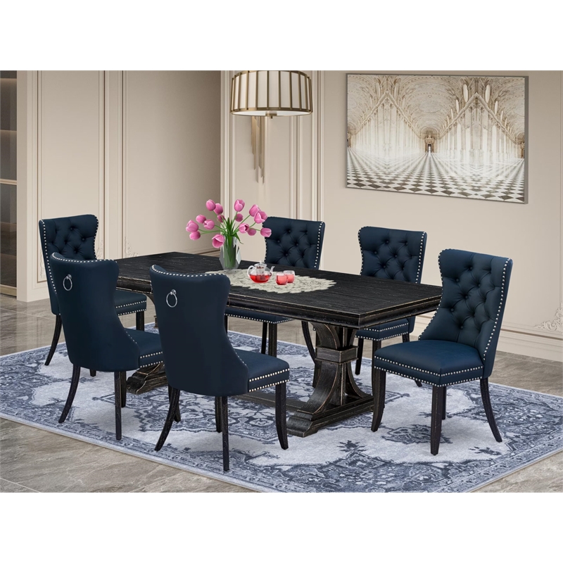 East West Furniture Laneville 7-Piece Kitchen Table Set in Black Finish