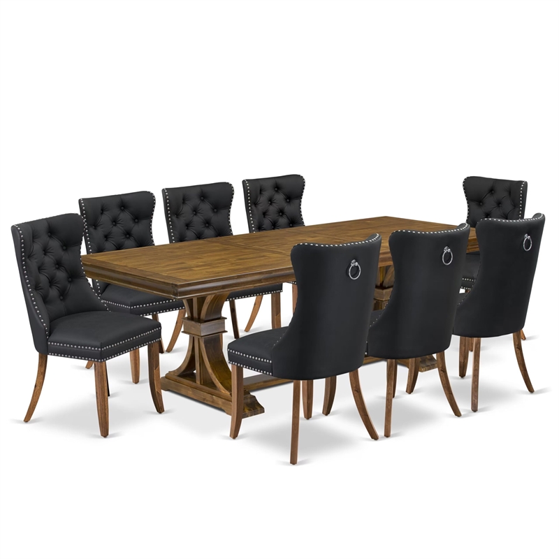 East West Furniture Laneville 9-Piece Kitchen Table Set in Walnut Finish