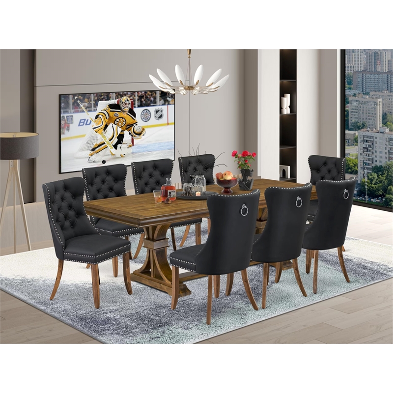 East West Furniture Laneville 9-Piece Kitchen Table Set in Walnut Finish