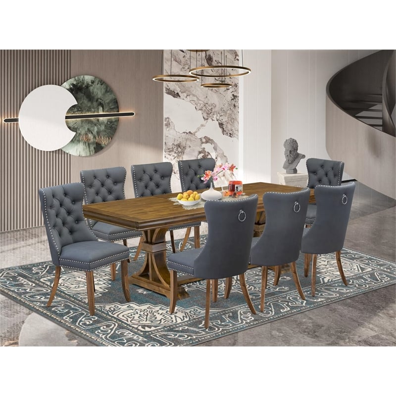 East West Furniture Laneville 9-Piece Dining Room Set in Walnut Finish