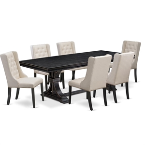East West Furniture Laneville 7-Piece Modern Dining Table Set in Black Finish