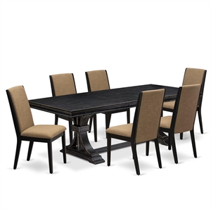 East West Furniture Laneville 7-Piece Kitchen Table Set in Black Finish