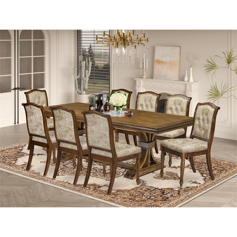 East West Furniture Laneville 9-Piece Extendable Dining Table Set in Walnut