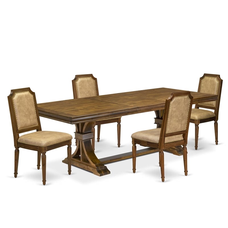 East West Furniture Laneville 5-Piece Dining Table Set in Walnut Finish