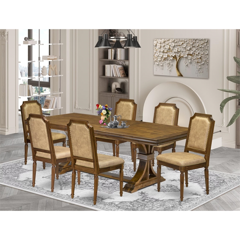 East West Furniture Laneville 7-Piece Modern Dining Table Set in Walnut Finish