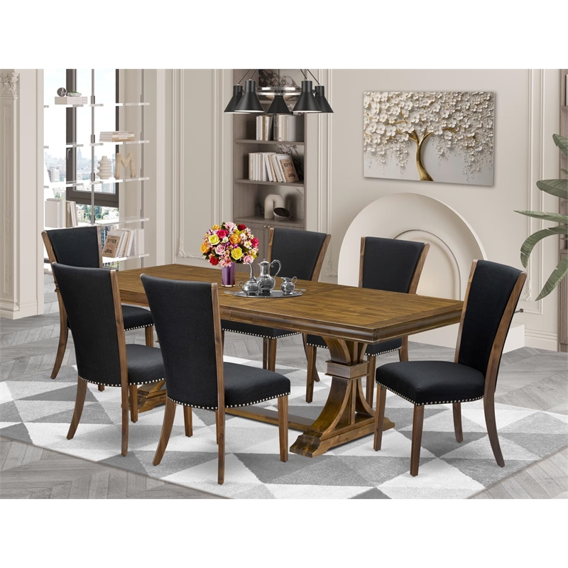East West Furniture Laneville 7-Piece Kitchen Table Set in Walnut Finish