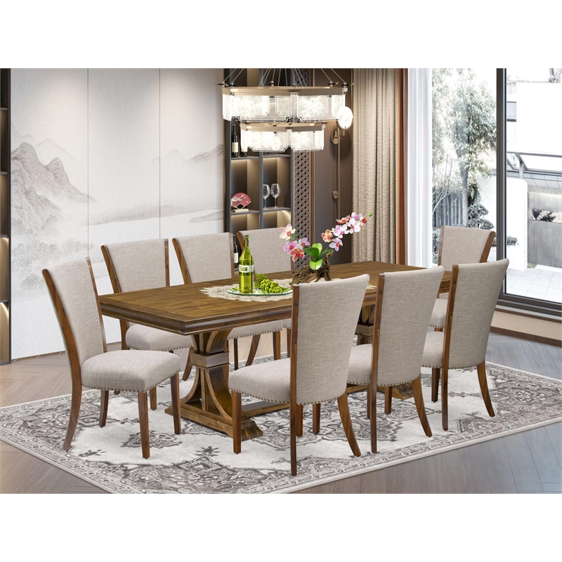 East West Furniture Laneville 9-Piece Dining Room Set in Walnut Finish
