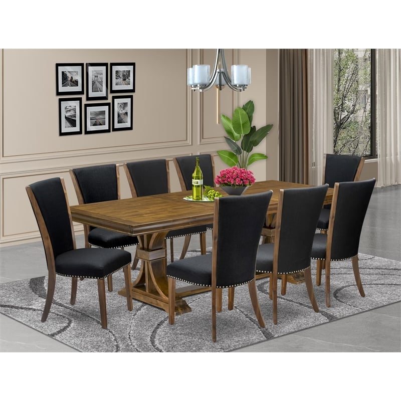 East West Furniture Laneville 9-Piece Kitchen Table Set in Walnut Finish