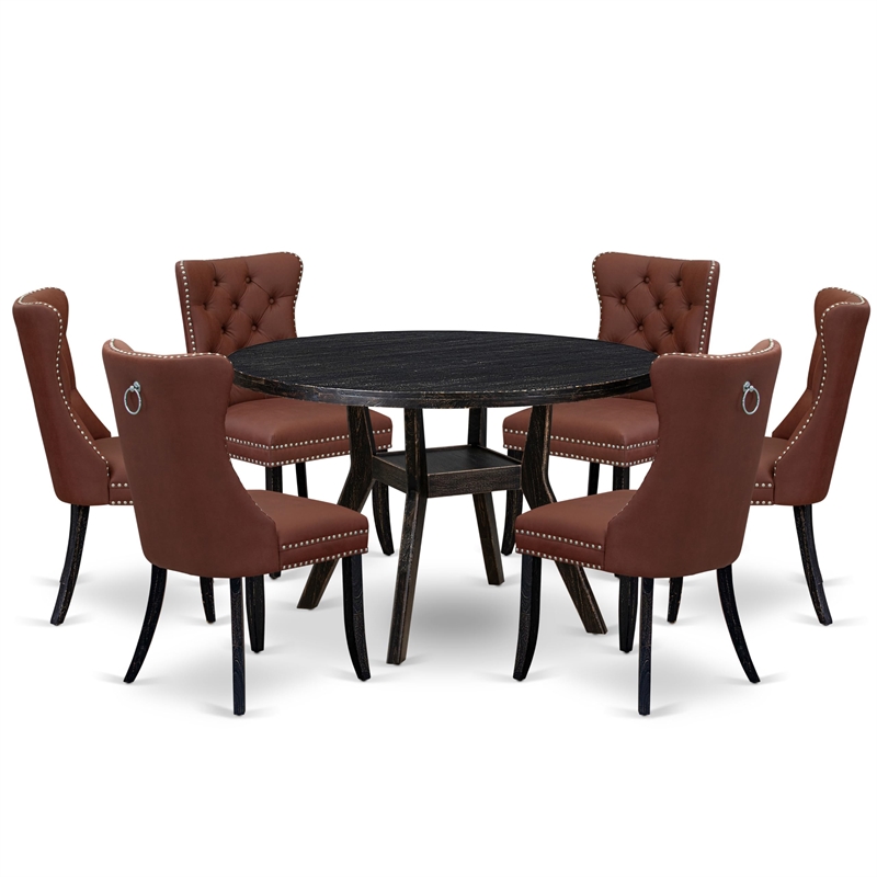 East West Furniture Irving 7 Piece Round Dining Set in Black Finish