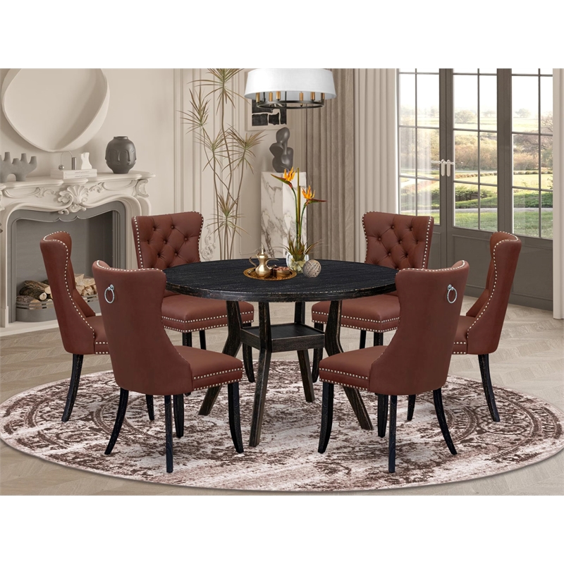 East West Furniture Irving 7 Piece Round Dining Set in Black Finish
