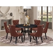 East West Furniture Irving 7 Piece Round Dining Set in Black Finish