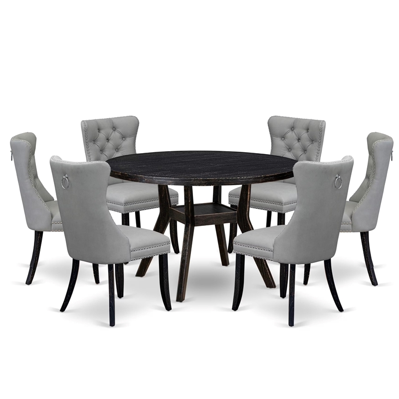 East West Furniture Irving 7 Piece Round Kitchen Table Set in Black Finish