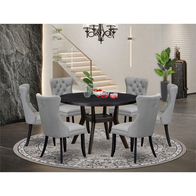 East West Furniture Irving 7 Piece Round Kitchen Table Set in Black Finish