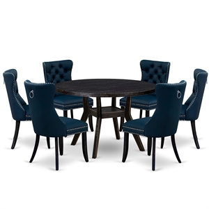 East West Furniture Irving 7 Piece Round Kitchen Set in Black Finish