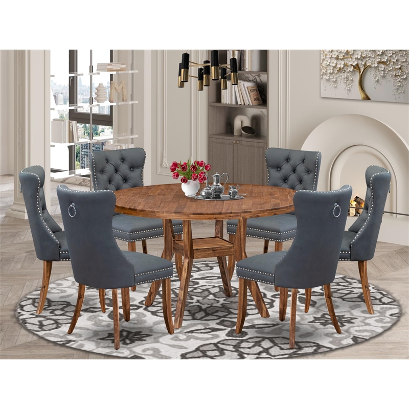 East West Furniture Irving 7-Piece Dining Table Set in Walnut Finish