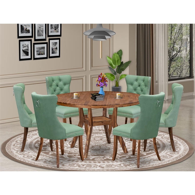 East West Furniture Irving 7-Piece Dining Table Set in Walnut Finish