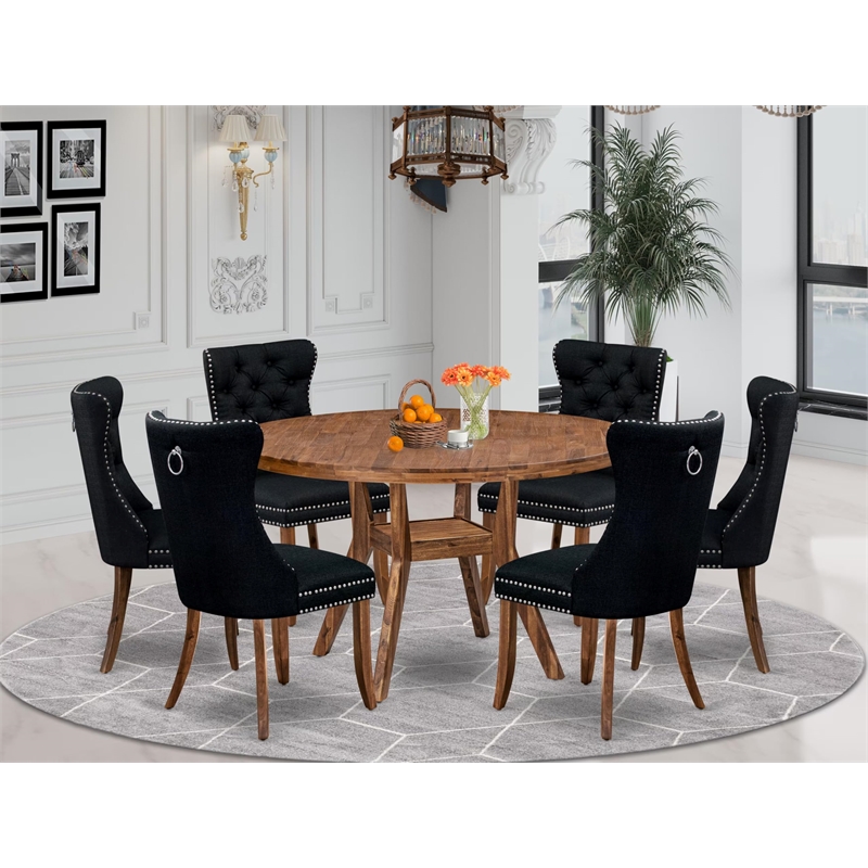 East West Furniture Irving 7-Piece Dining Table Set in Walnut Finish