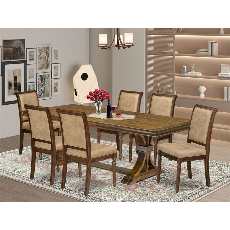 East West Furniture Laneville 7-Piece Mid Century Dining Table Set in Walnut
