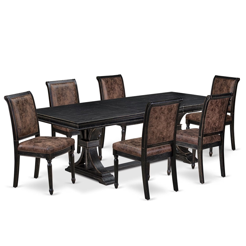 East West Furniture Laneville 7-Piece Mid-Century Dining Table Set in Black
