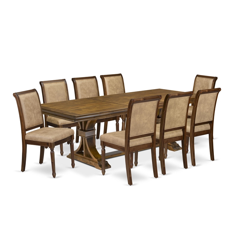 East West Furniture Laneville 9-Piece Kitchen Table Set in Walnut Finish