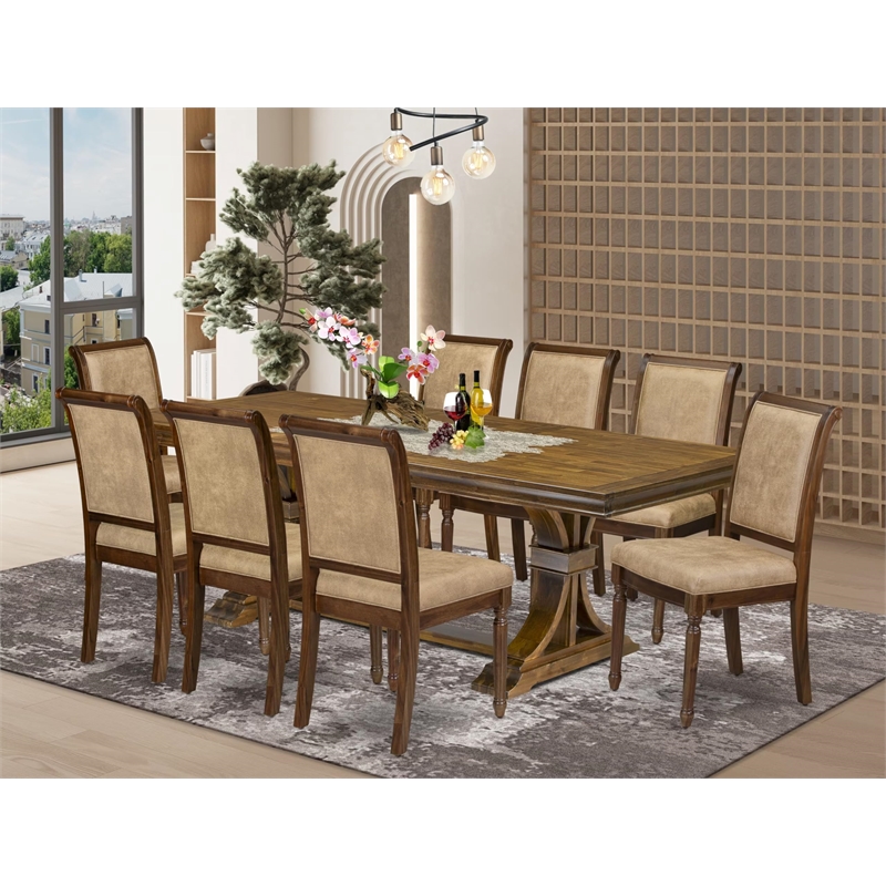 East West Furniture Laneville 9-Piece Kitchen Table Set in Walnut Finish