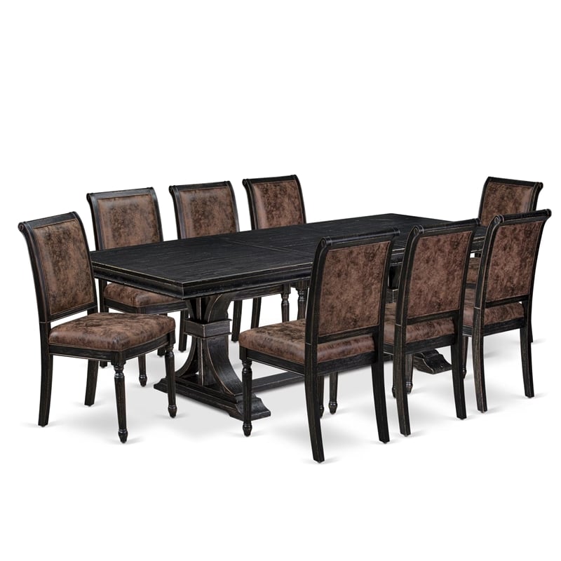 East West Furniture Laneville 9-Piece Dining Table Set in Black Finish