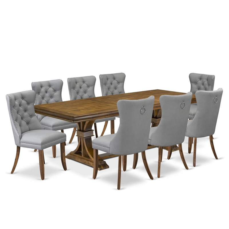 East West Furniture Laneville 9-Piece Mid-Century Dining Set in Walnut Finish