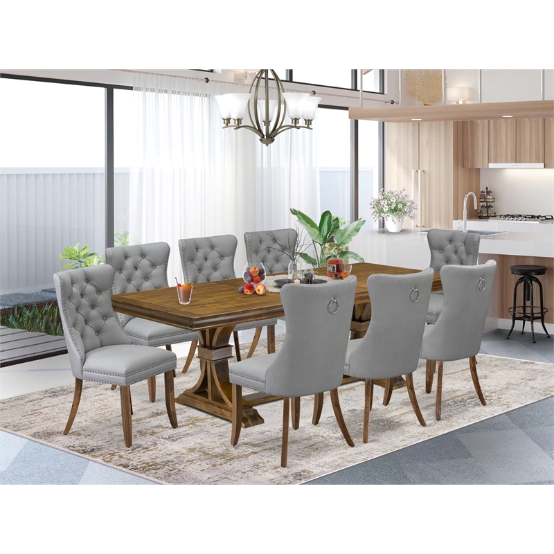 East West Furniture Laneville 9-Piece Mid-Century Dining Set in Walnut Finish