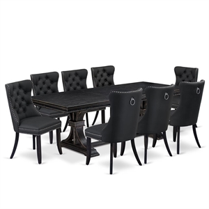 East West Furniture Laneville 9-Piece Mid-Century Dining Set in Black Finish