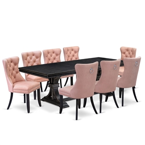 East West Furniture Laneville 9-Piece Mid-Century Dining Set in Black Finish