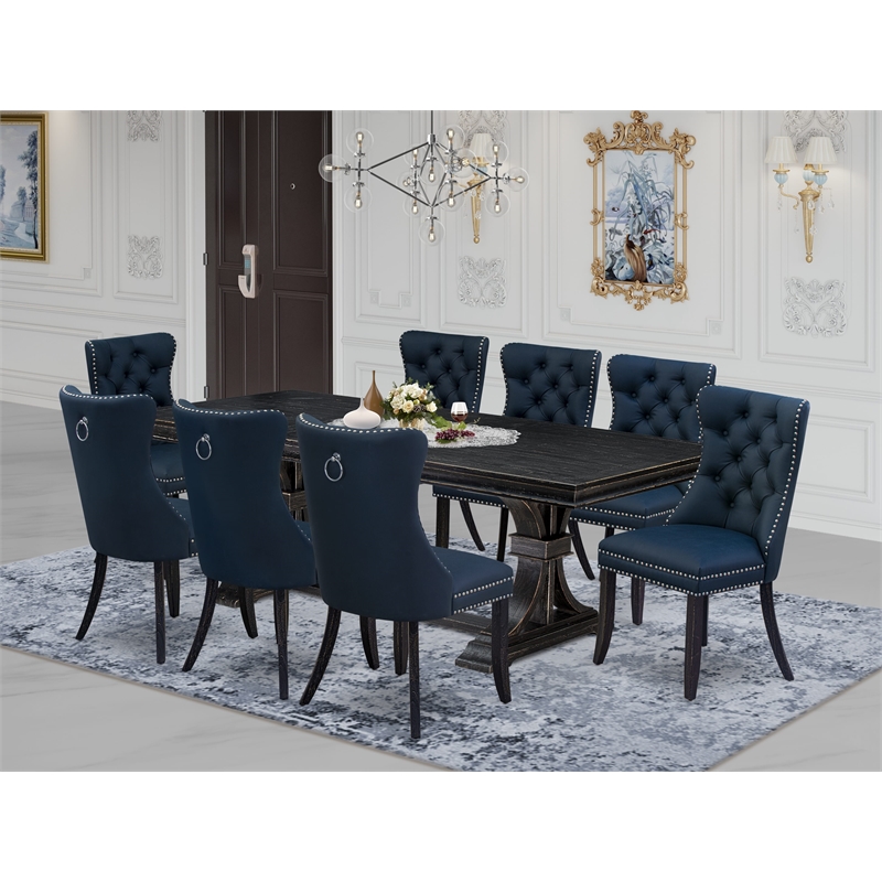 East West Furniture Laneville 9-Piece Dining Table Set in Black Finish