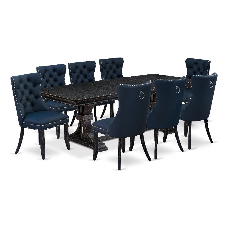 East West Furniture Laneville 9-Piece Dining Table Set in Black Finish