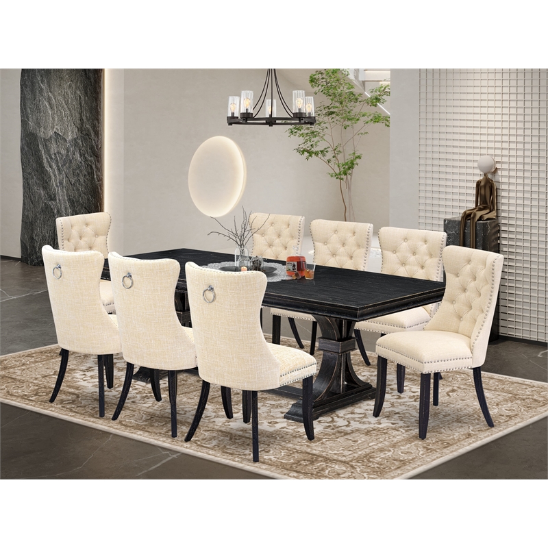 East West Furniture Laneville 9-Piece Mid Century Kitchen Table Set in Black