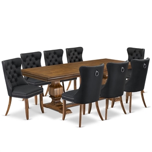 East West Furniture Laneville 9-Piece Mid-Century Dining Table Set in Walnut