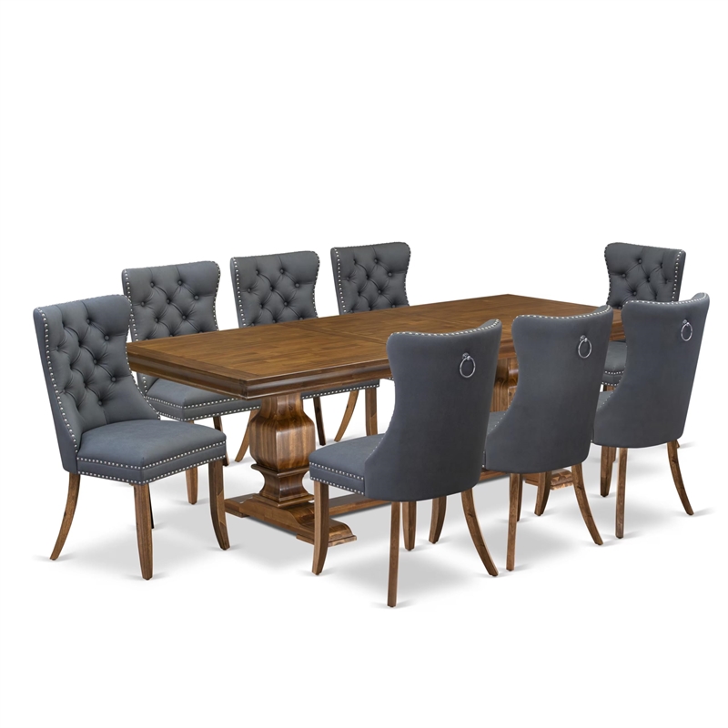 East West Furniture Laneville 9-Piece Modern Dining Table Set in Walnut Finish