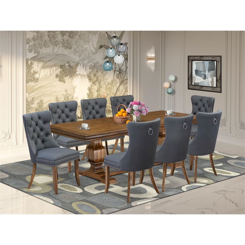 East West Furniture Laneville 9-Piece Modern Dining Table Set in Walnut Finish