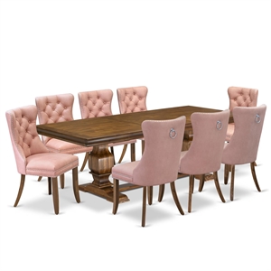 East West Furniture Laneville 9-Piece Mid-Century Dining in Walnut Finish