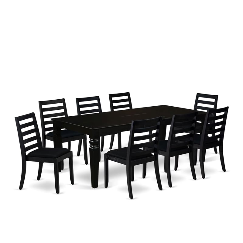 East West Furniture Logan 9-Piece Kitchen Dining Set in Black Finish